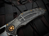 Marfione Custom Matrix-R Flipper "The Last Crusade" 1 of 1 Carbon Fiber Crusader Cross, Bloodwashed Titanium Body, and Steel Flame Pocket Clip w/ M390 Mirror Polished Plain Edge Blade (3.75")