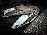 Marfione Custom Matrix-R Flipper "The Last Crusade" Crusader Cross Bloodwashed Titanium Body and Steel Flame Pocket Clip w/ M390 Mirror Polished, Carbon Fiber Inlaid Plain Edge Blade (3.75")