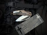 Marfione Custom Matrix-R Flipper "The Last Crusade" Crusader Cross Bloodwashed Titanium Body and Steel Flame Pocket Clip w/ M390 Mirror Polished, Carbon Fiber Inlaid Plain Edge Blade (3.75")
