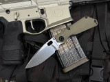 Strider Knives SNG Folder OD Green G10 and StonewashedTitanium Body w/ Stonewashed Plain Edge Blade