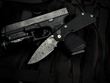 PRE-OWNED Pro-Tech Strider SNG Auto Folder Black G10 and Titanium Body w/ Chad Nichols Damascus Plain Edge Blade (3.5")