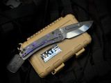 PRE-OWNED Medford Slim Midi Beadblast Grey "Birds of Paradise" Titanium Body and Violet Hardware/Clip w/ S45VN Tumbled Drop Point Blade (3.25")