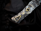 Marfione Custom Hera  1of1 Hand Engraved Jody Mueller Stainless Steel and Gold Body w/ Mirror Polished Plain Edge Blade (3.08")