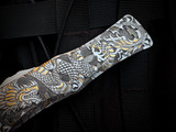 Marfione Custom Hera  1of1 Hand Engraved Jody Mueller Stainless Steel and Gold Body w/ Mirror Polished Plain Edge Blade (3.08")