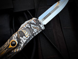Marfione Custom Hera  1of1 Hand Engraved Jody Mueller Stainless Steel and Gold Body w/ Mirror Polished Plain Edge Blade (3.08")