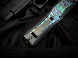Heretic Knives Custom Colossus Black Aluminum Abalone Inlaid Body w/ Elmax Hand Ground Mirror Polished Tanto Plain Edge Blade (3.5")