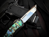 Heretic Knives Custom Colossus Black Aluminum Abalone Inlaid Body w/ Elmax Hand Ground Mirror Polished Tanto Plain Edge Blade (3.5")