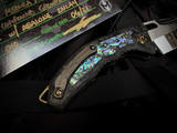 Heretic Knives Custom Medusa Auto Abalone Inlaid Carbon Fiber Body w/ Hand Ground High Polish Compound Grind Blade (3")