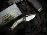 Heretic Knives Custom Medusa Auto Abalone Inlaid Carbon Fiber Body w/ Hand Ground High Polish Compound Grind Blade (3")