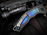Heretic Knives Custom Medusa Manual Folder Entropic Anodized Titanium Inlaid Carbon Fiber Body w/ Elmax Hand Ground DLC Tanto Plain Edge Blade (3")
