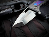 Heretic Knives Custom Medusa Manual Folder Entropic Anodized Titanium Inlaid Carbon Fiber Body w/ Elmax Hand Ground DLC Tanto Plain Edge Blade (3")