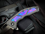 Heretic Knives Custom Medusa Manual Folder Entropic Anodized Titanium Inlaid Carbon Fiber Body w/ Elmax Hand Ground DLC Tanto Plain Edge Blade (3")
