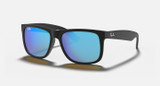 Ray-Ban Justin Sunglasses Rubber Black Frame w/ Blue Mirror Flash RB4165 622/55 54-16