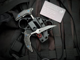 Microtech Marfione Select Bee Fixed Blade Carbon Fiber Scales and Blue Titanium Hardware w/ 440C Stonewashed Full Serrated Blade (2.5") 218-12MS5