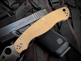 PRE-OWNED Spyderco Military 2 Brown Canvas Micarta Scales w/ CPM Cruwear Plain Edge Blade (4") C36MPCW2