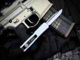 CONSIGNMENT Microtech Ultratech S/E Deep Engraved Storm Trooper White Aluminum Body w/ White Plain Edge Blade (3.4") 121-1STD