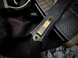 CONSIGNMENT Microtech Hera II Mini Bayonet 30th Anniversary Claw Burst Deep Engraved Black Aluminum Body w/ Damascus Plain Edge Blade (2.9") 1701M-16 CBS 30TH