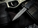 CONSIGNMENT Microtech Hera II Mini Bayonet 30th Anniversary Claw Burst Deep Engraved Black Aluminum Body w/ Damascus Plain Edge Blade (2.9") 1701M-16 CBS 30TH
