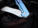 CONSIGNMENT Grimsmo Norseman Folder Blue to Ice Blue Fade and Violet Accents Reverse Honeycomb Pattern Titanium Body w/ CPM 154 Stonewashed Plain Edge Blade