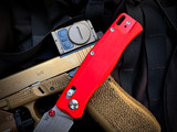 Flytanium Beef Folder Red G10 Scales w/ Stonewashed Plain Edge Blade (3.5") FLY-1386FRS