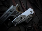 Flytanium Arcade Folder Carbon Fiber Inlaid Blue Aluminum Scales w/ S35VN DLC Plain Edge Blade (3.2") FLY-1308