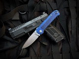 Flytanium Arcade Lite Folder Ocean Blue Lightweight Polymer Scales and DEmko Shark-Lock w/ Stonewashed Plain Edge Blade (3.2") FLY-1395BS