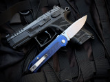 Flytanium Arcade Lite Folder Ocean Blue Lightweight Polymer Scales and DEmko Shark-Lock w/ Stonewashed Plain Edge Blade (3.2") FLY-1395BS