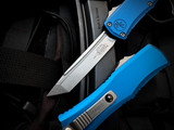 Microtech Hera II Mini T/E Blue Aluminum Body w/ M390MK Stonewashed Plain Edge Blade (2.9") 1704M-10BL