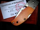 Spyderco Native 5 50th Anniversary Edition AMber bone Scales and Mosaic Spyder Damascus Bolster w/ S90V Plain Edge Blade (2.95") C41BA50TH