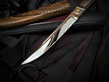 Koji Hara Custom Fixed Blade "Sun and Moon" Zebra Wood and 316 Stainless and 24K Gold inlaid Sun and Moon Handle w/ Cowry-Y Mirror Polished Plain Edge Blade and Zebra Wood Sheath