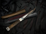 Koji Hara Custom Fixed Blade "Sun and Moon" Zebra Wood and 316 Stainless and 24K Gold inlaid Sun and Moon Handle w/ Cowry-Y Mirror Polished Plain Edge Blade and Zebra Wood Sheath