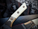 Microtech 6" Santoku Chef Knife Ivory G10 Handles and Beadblast Titanium Bolster w/ M390MK DLC Stonewashed Plain Edge Blade (6") 3200B-1DLCIVS