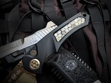 Heretic Knives Custom Prototype V2 Pariah D/A Folder Rattlesnake Inlaid Black Aluminum Body w/ Elmax Battleworn Bronzed Plain Edge Blade (3.75")