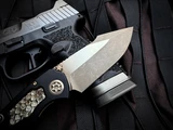 Heretic Knives Custom Prototype V2 Pariah D/A Folder Rattlesnake Inlaid Black Aluminum Body w/ Elmax Battleworn Bronzed Plain Edge Blade (3.75")