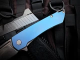 PRE-OWNED MachineWise Mojave Flipper Fine Step Blue Titanium Body w/ S90V Stonewashed Plain Edge Blade