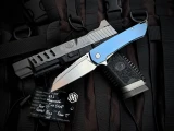 PRE-OWNED MachineWise Mojave Flipper Fine Step Blue Titanium Body w/ S90V Stonewashed Plain Edge Blade