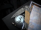 William Henry B30 Pappy Reserve Pappy Van Winkle Barrel Wood Inlaid Damascus Body w/ Boomerang Damascus Plain Edge Blade (3.25") 2430-0017