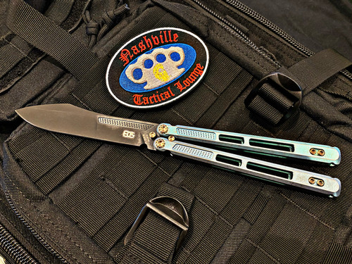 EOS Trident Balisong Butterfly Knife 4.15” S30V Black Antique Green Milled Titanium Handles, Bronzed Hardware-Knives-EOS-Mimeocase Tactical/ Nashville Tactical Lounge