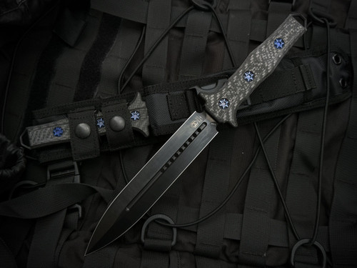 Heretic Knives Nephilim Carbon Fiber Handle w/ Blue Titanium Hardware and DLC Plain Edge Blade (6.5")  H003-6A-CF