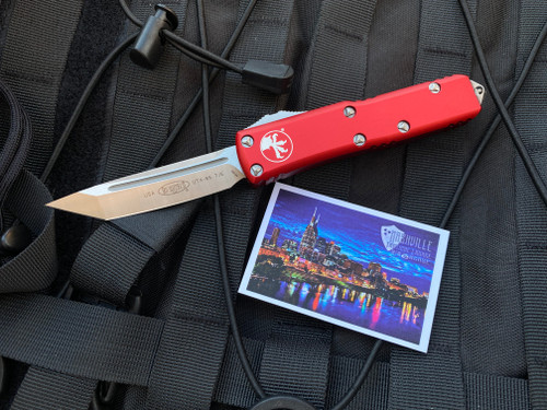 Microtech UTX-85 T/E Red Aluminum Body w/ Satin Plain Edge Blade (3.1") 233-4RD