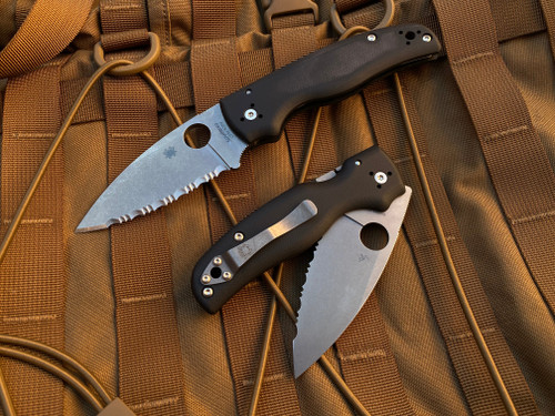 Spyderco Shaman Folder Black Contoured G10 Scales w/ S30V Stonewashed Full Serrated Blade (3.58") C229GS