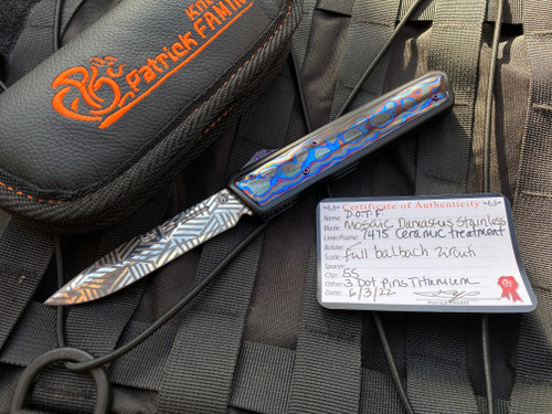 Patrick Famin DOTF Full Balbach Zircuti Scales w/ Single Edge Mosaic Damascus Blade (3.6”)