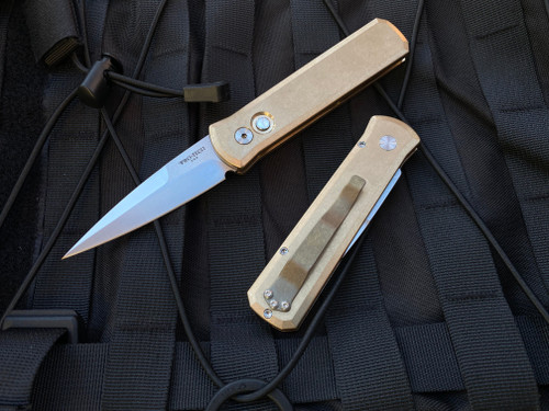 Protech Godson Limited Stonewashed Bronze Body and Mother of Pearl Button w/ Satin Finished Blade ( 3.15”) 7110