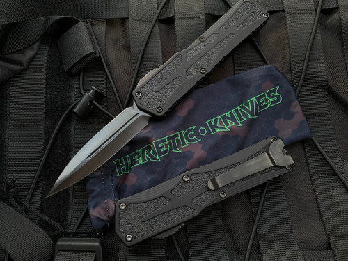 Heretic Knives Colossus D/E Black w/ Fat Carbon Snake Skin Inlaid Button and Hand Ground DLC Blade (3.44”)