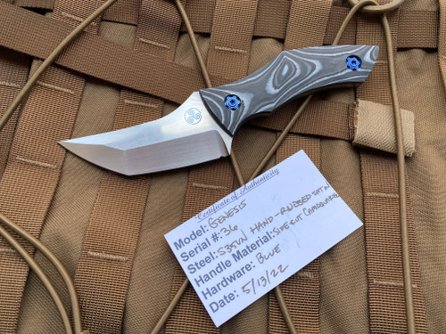 McCoy Bladeworks Genesis #36 Side Cut Camoquartz Scales and Blue Hardware w/ Hand Rubbed Satin S35VN Blade