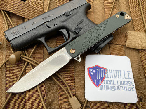 Medford M-48 Flipper Green Body and Bronzed Hardware/Pocket Clip w/ Tumbled S35VN Blade (3.9”)