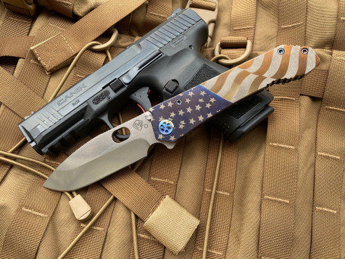 Medford 187DP American Flag Pattern Handle and Flamed Hardware/Clip w/ S35VN Drop Point Blade (3.75”)