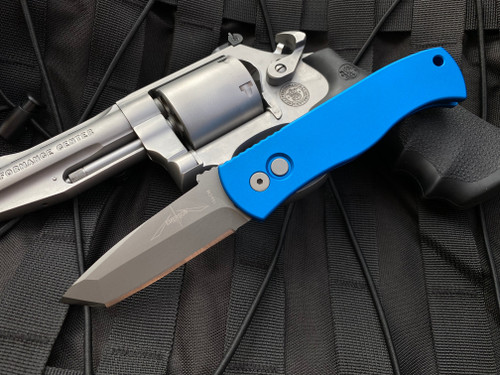 Pro-Tech Emerson CQC7 Auto Folder Blue Body w/ Chisel Grind Blasted Blade E7T01-BLUE