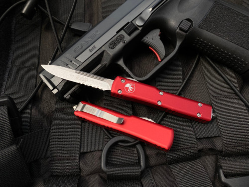 Microtech UTX-70 S/E Red Aluminum Body w/ Stonewashed Partially Serrated Blade (2.42") 148-11RD