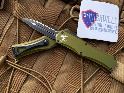 Microtech Hera D/E OD Green Aluminum Body w/ Black Full Serrated Blade (3.08") 702-3OD